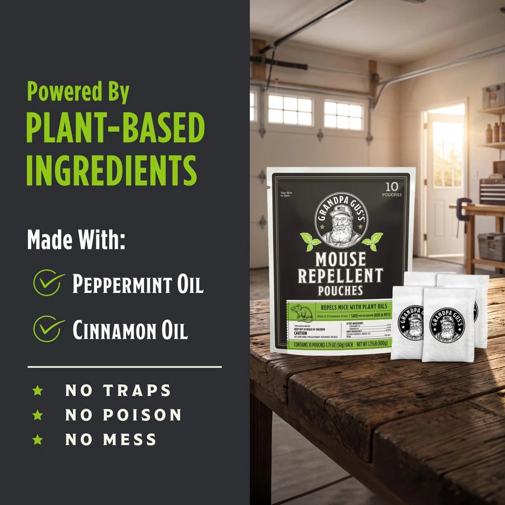 Grandpa Gus's Mouse Repellent Pouches, Natural Peppermint Oil, 10 Pouches