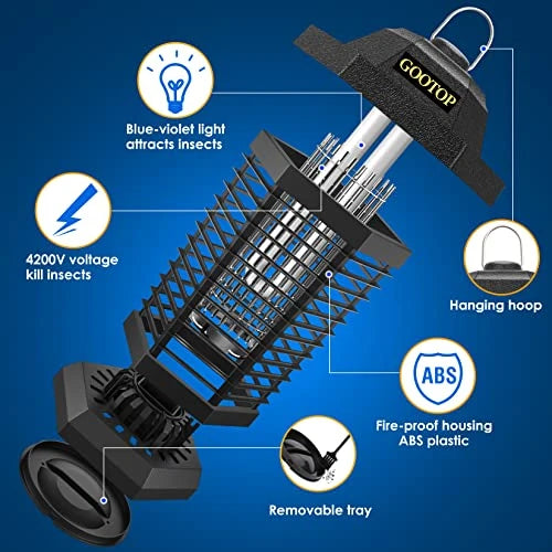 GOOTOP Bug Zapper Outdoor, Mosquito Zapper, 4200V 3 Prong Plug in Electric Fly Zapper