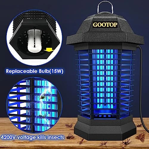 GOOTOP Bug Zapper Outdoor, Mosquito Zapper, 4200V 3 Prong Plug in Electric Fly Zapper