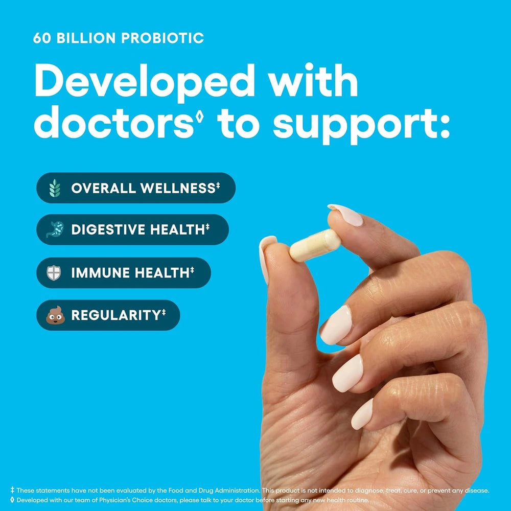 Physician's CHOICE Probiotics 60 Billion CFU - 10 Strains + Organic Prebiotics - Immune, Digestive & Gut Health - 30 Count