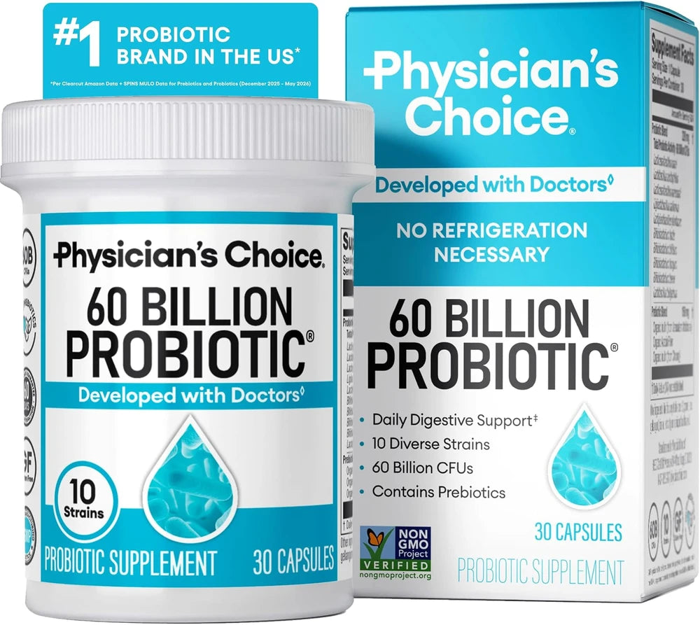Physician's CHOICE Probiotics 60 Billion CFU - 10 Strains + Organic Prebiotics - Immune, Digestive & Gut Health - 30 Count
