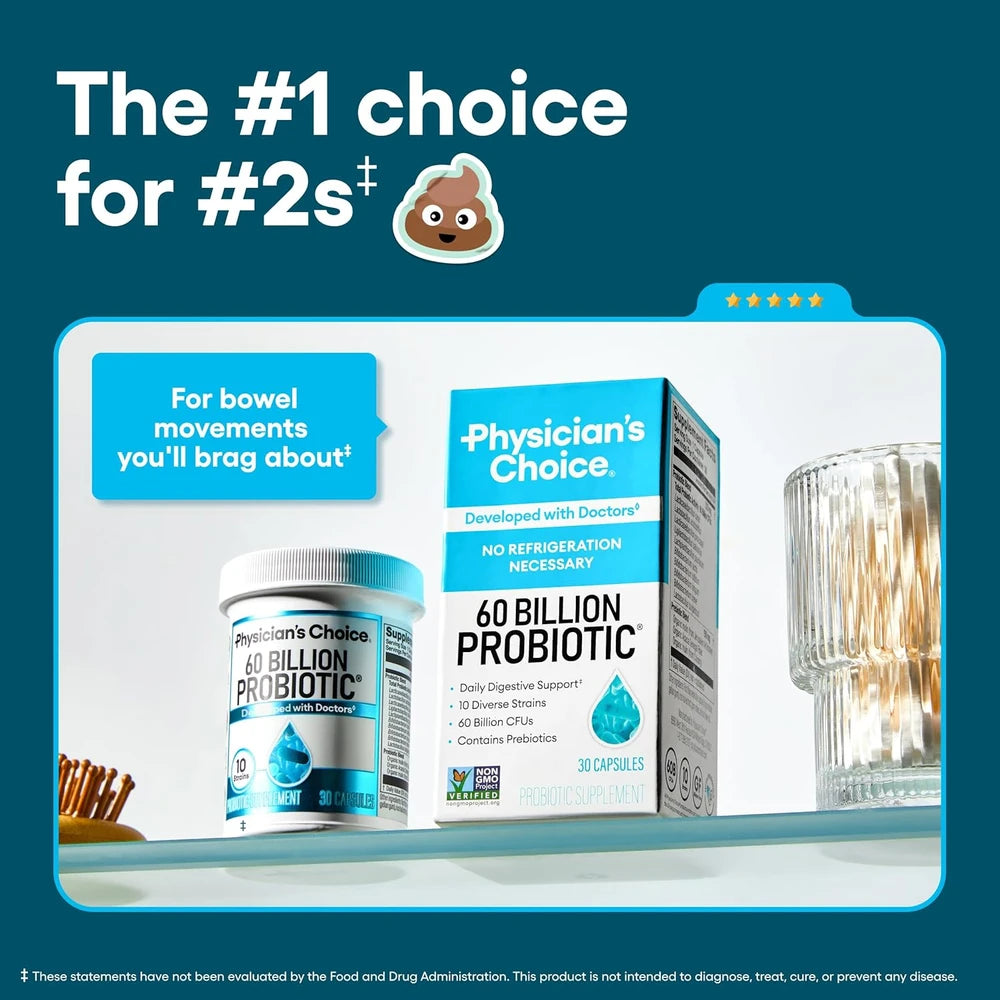 Physician's CHOICE Probiotics 60 Billion CFU - 10 Strains + Organic Prebiotics - Immune, Digestive & Gut Health - 30 Count