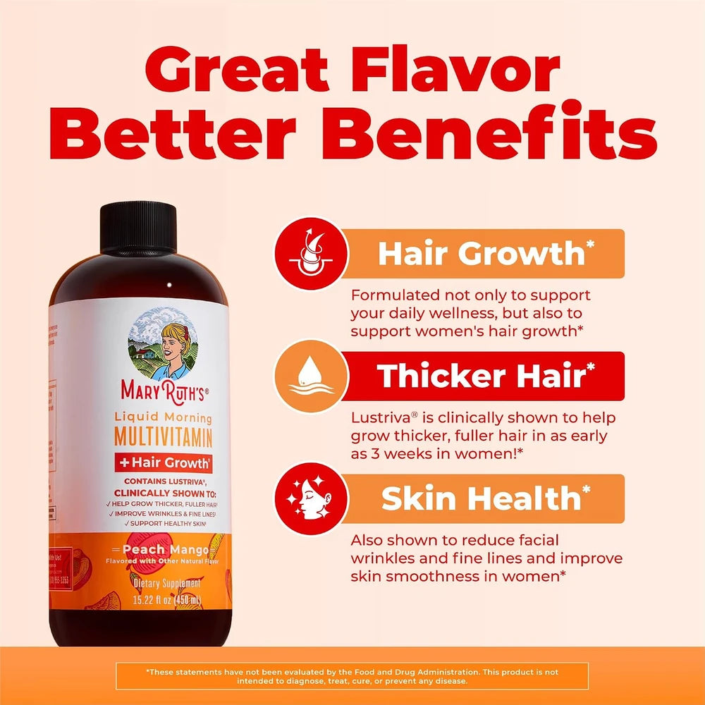 MARYRUTH'S Liquid Multivitamin + Hair Growth, Clinically Thicker Hair, 15oz