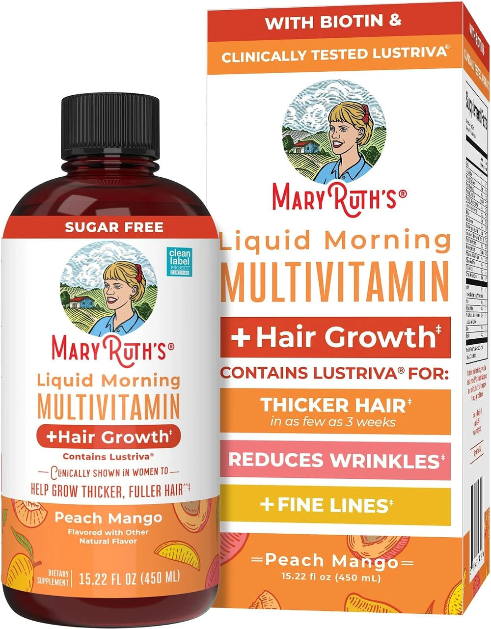 MARYRUTH'S Liquid Multivitamin + Hair Growth, Clinically Thicker Hair, 15oz