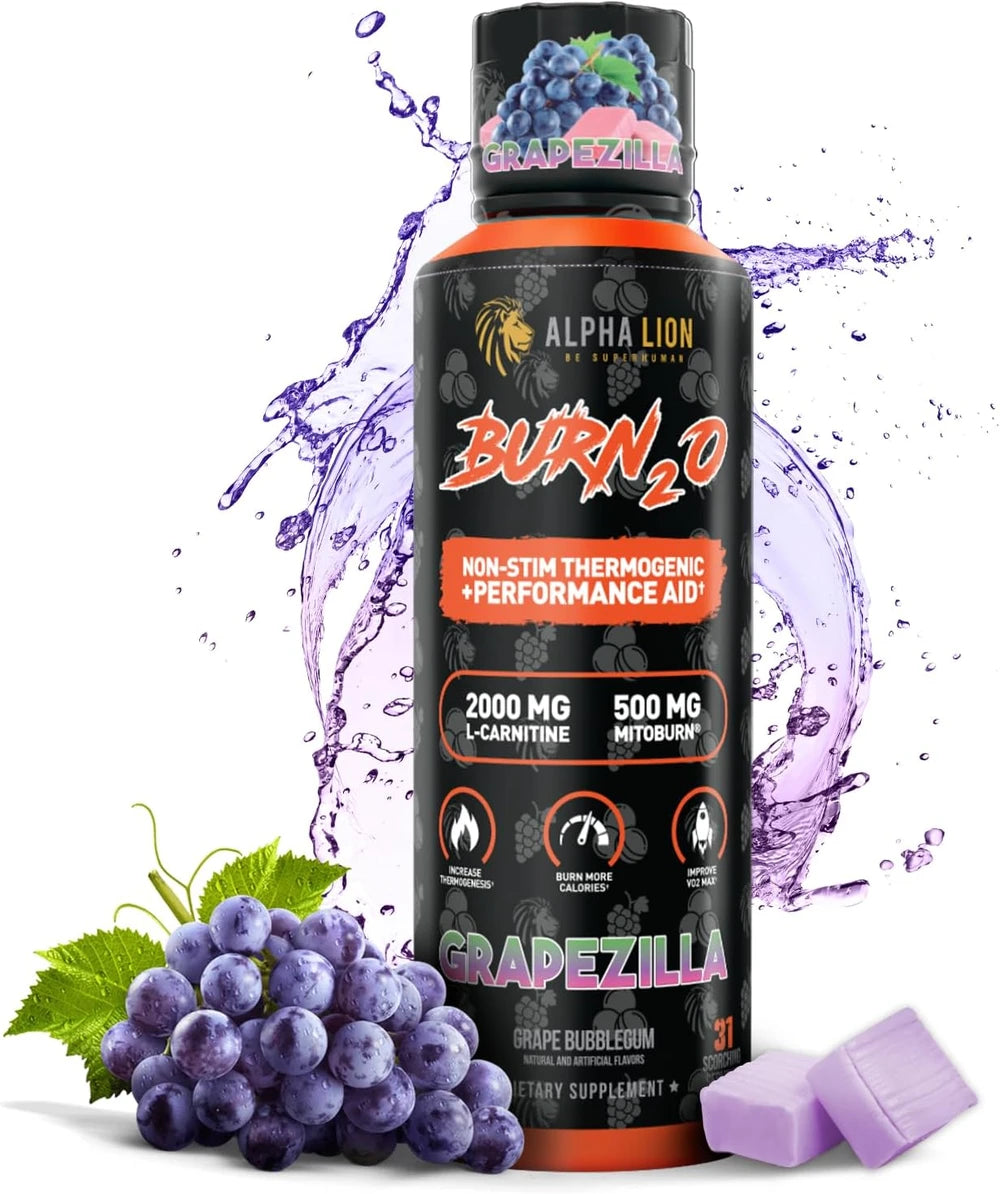 ALPHA LION Burn2O L-Carnitine Liquid 2000mg – Stim Free Super Thermogenic Fat Burner with MitoBurn® &amp; CaloriBurn GP® - Grapezilla