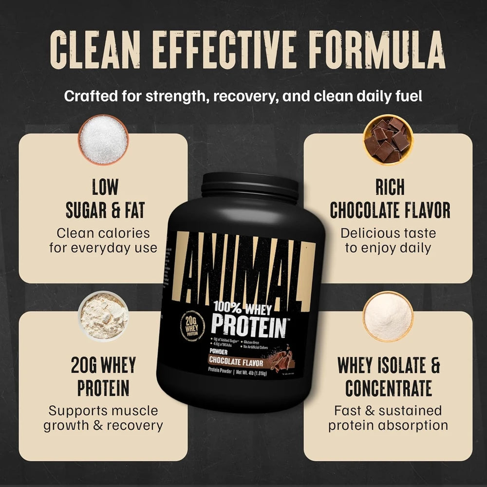 Animal 100% Whey Protein Powder, 20G High Protein | Chocolate 4LB