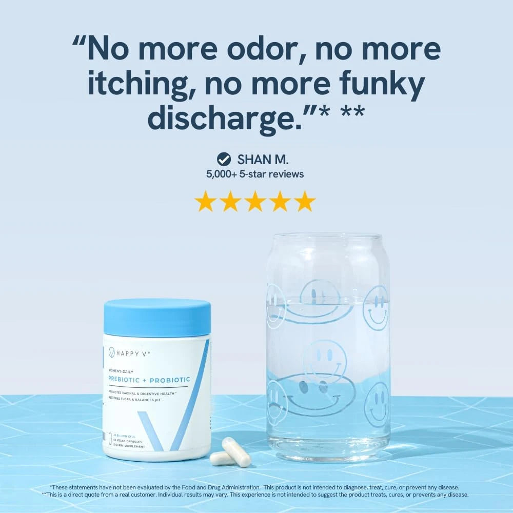 Happy V Dr. Formulated Vaginal Probiotics for Women Odor &amp; Itch Support, Urinary &amp; Gut Health, pH Balance