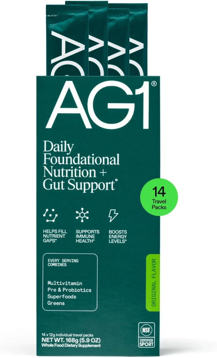 AG1 Athletic Greens Superfood and Probiotic, 75 Vitamins, Travel Pack 14ct