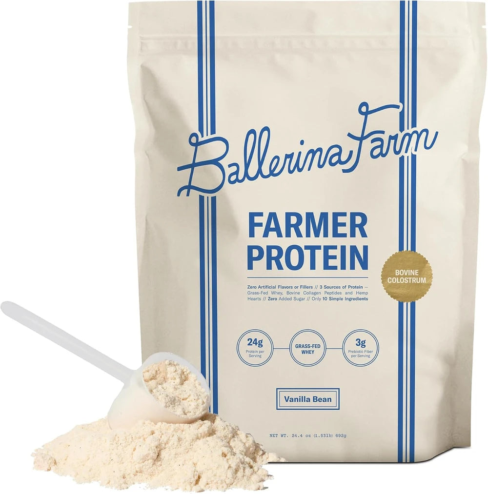 Ballerina Farm Grass Fed Whey Protein Powder, Vanilla Bean, 24g Protein with Collagen Peptides