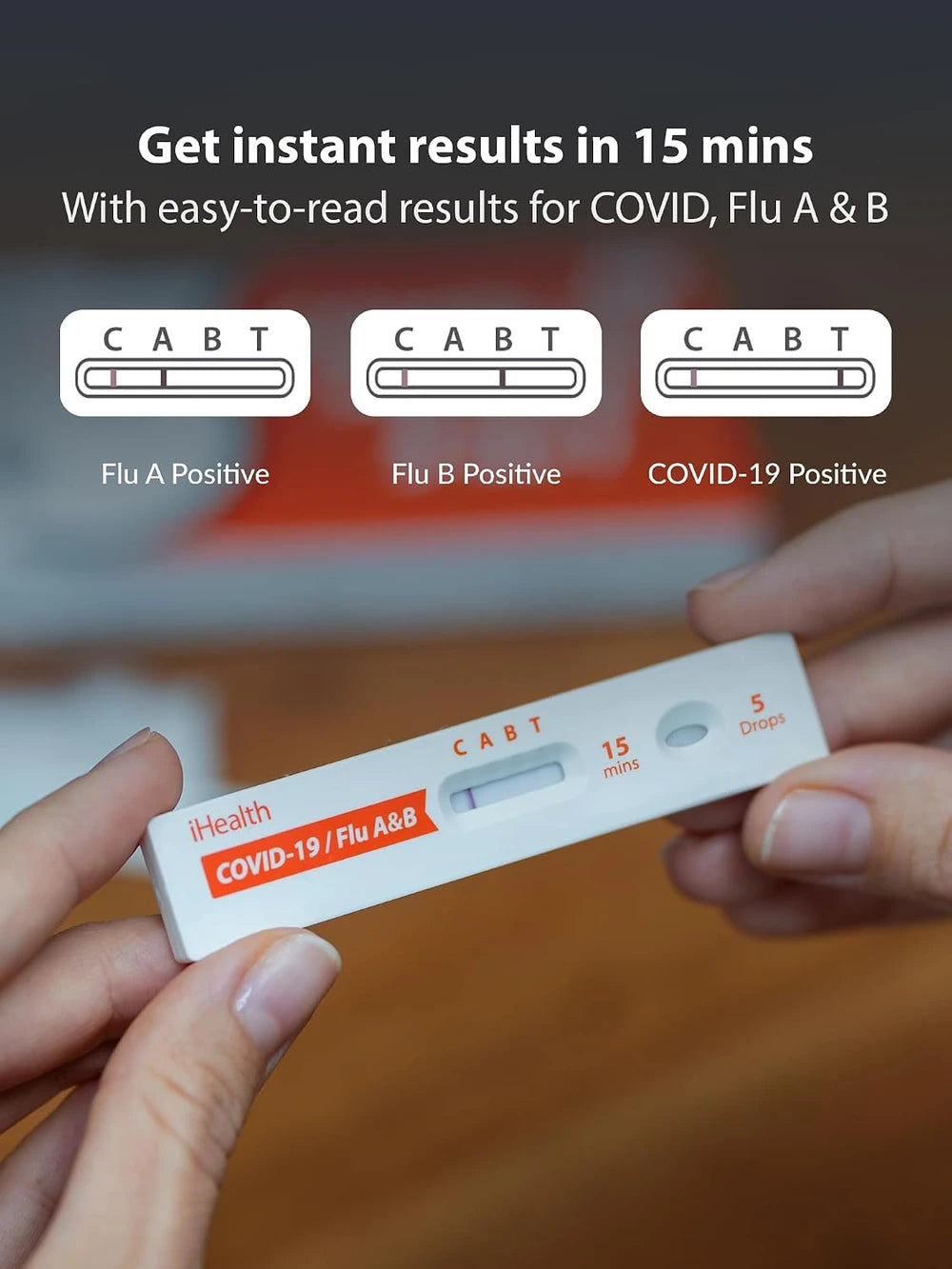 iHealth Flu A/B &amp; COVID-19 Rapid Test, 3-in-1 Covid Flu Test Combo, 4 Tests