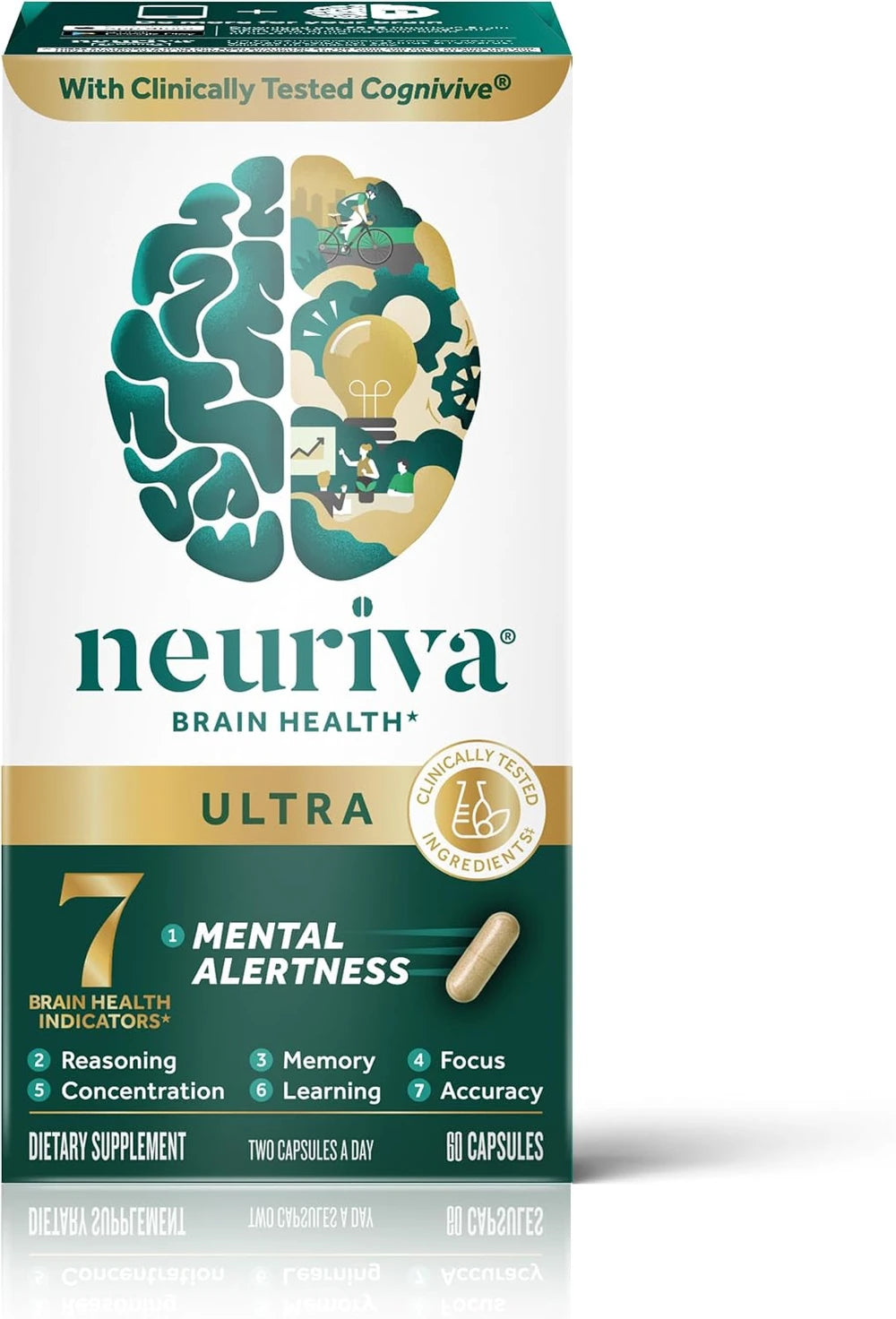 NEURIVA Ultra Brain Supplements for Memory and Focus, Phosphatidylserine, Cognivive, Neurofactor, Folic Acid, Vitamin B12 &amp; Vitamin B6, 60 Count Capsules