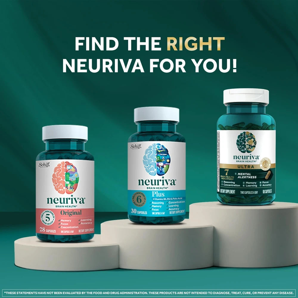 NEURIVA Ultra Brain Supplements for Memory and Focus, Phosphatidylserine, Cognivive, Neurofactor, Folic Acid, Vitamin B12 &amp; Vitamin B6, 60 Count Capsules