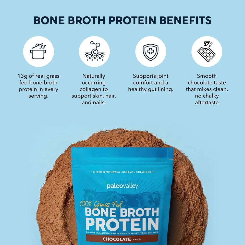 Paleovalley 100% Grass Fed Bone Broth Protein Powder, Chocolate