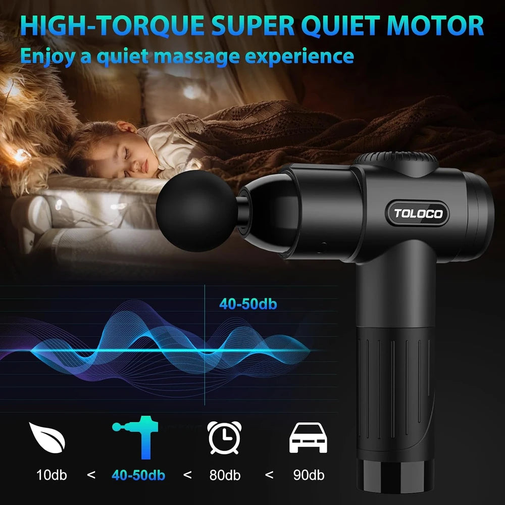 TOLOCO Massage Gun, Deep Tissue Back Massage for Athletes for Pain Relief, Percussion Massager with 10 Massages Heads - Black