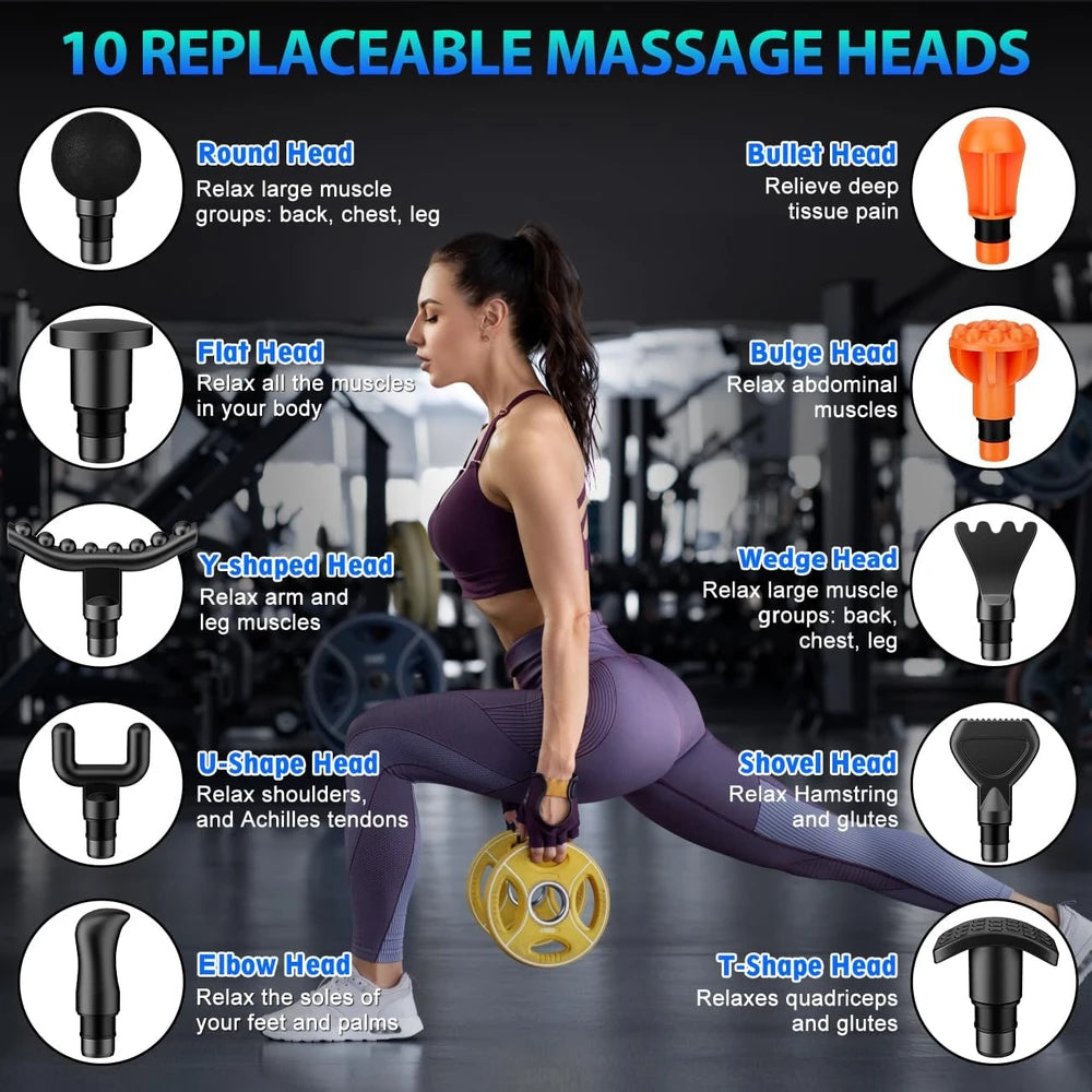 TOLOCO Massage Gun, Deep Tissue Back Massage for Athletes for Pain Relief, Percussion Massager with 10 Massages Heads - Black
