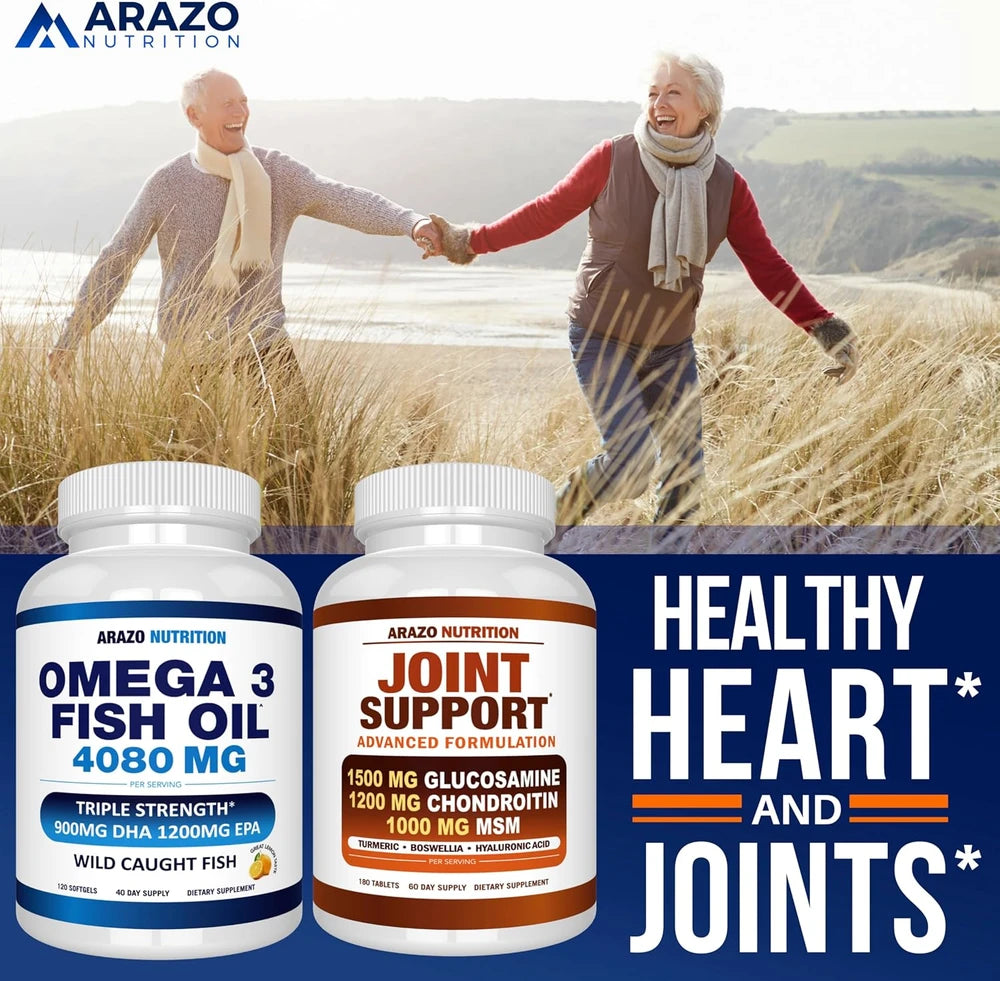 Arazo Nutrition Wild Caught Omega-3 Fish Oil Concentrate – 4,080mg per Serving – High EPA 1200mg &amp; DHA 900mg – 120 Burpless Lemon Softgels