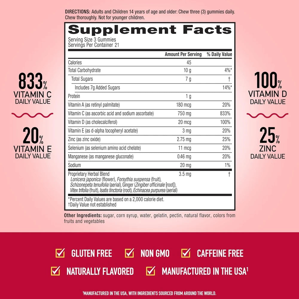 Airborne 750mg Vitamin C Gummies for Adults, Immune Support Supplement with Powerful Antioxidants Vitamins A C &amp; E - 2x63ct Bottles (126 Gummies), Assorted Fruit Flavor