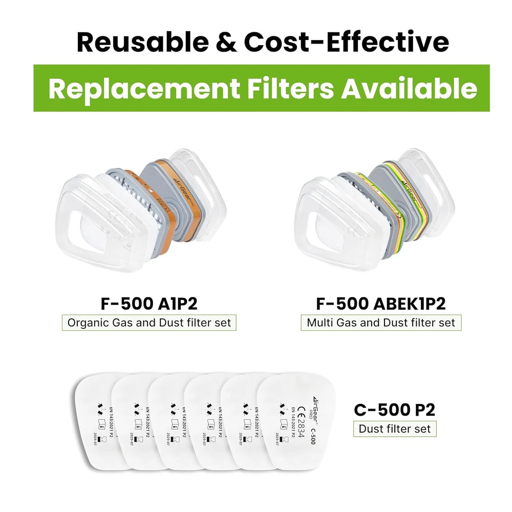 AirGearPro G-500 Reusable Respirator Mask with A1P2 Vapor &amp; Dust Filters