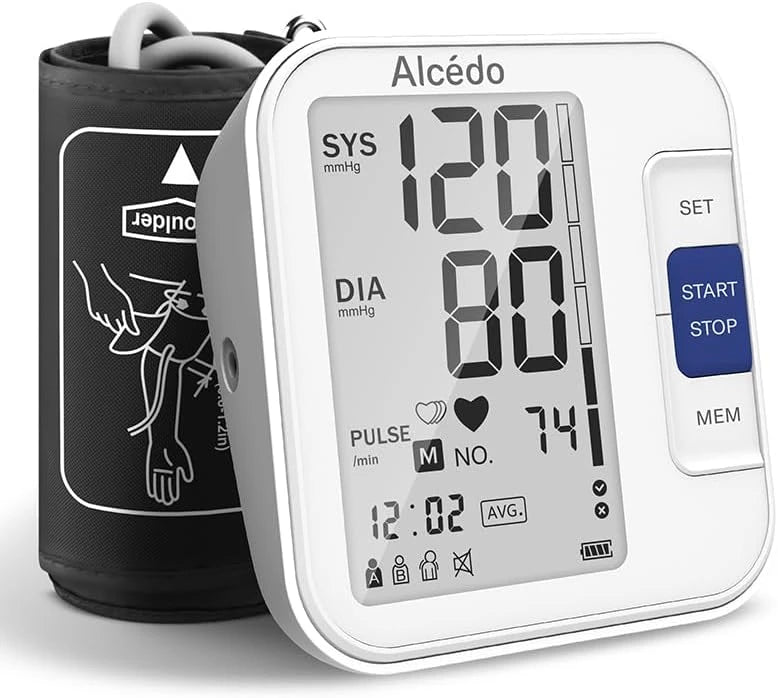 Alcedo Blood Pressure Monitor for Home Use, Upper Arm Cuff BP Machine - LCD Screen - White