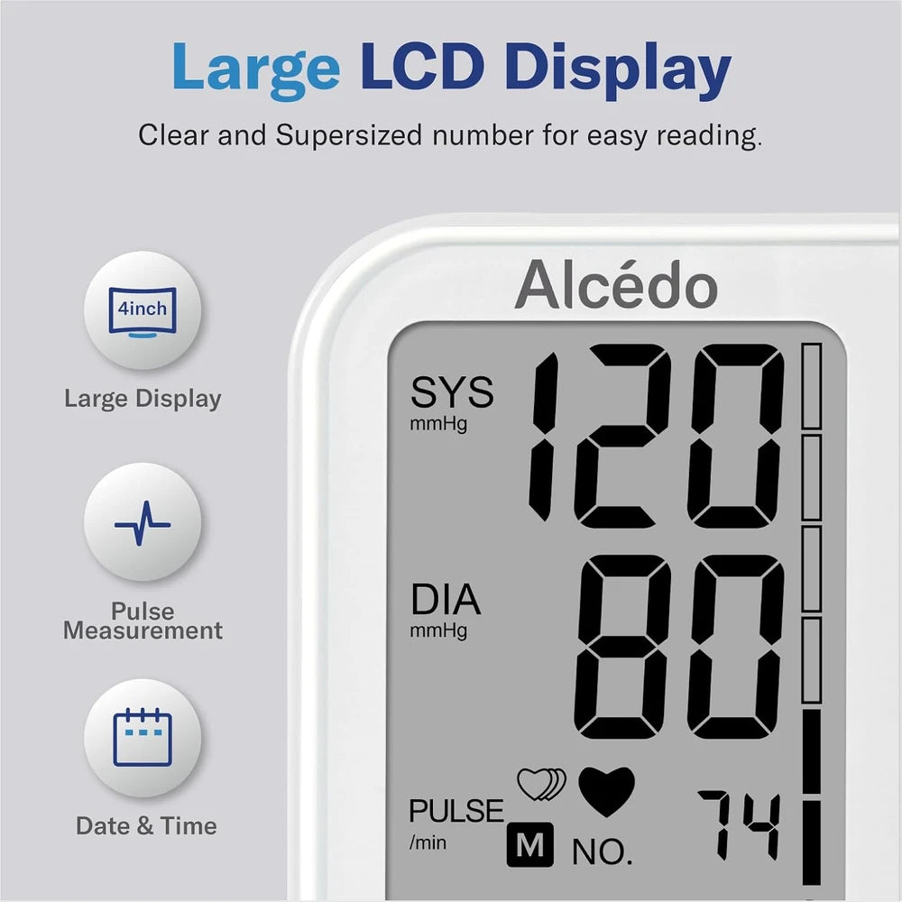 Alcedo Blood Pressure Monitor for Home Use, Upper Arm Cuff BP Machine - LCD Screen - White