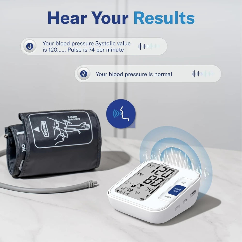 Alcedo Blood Pressure Monitor for Home Use, Upper Arm Cuff BP Machine - LCD Screen - White