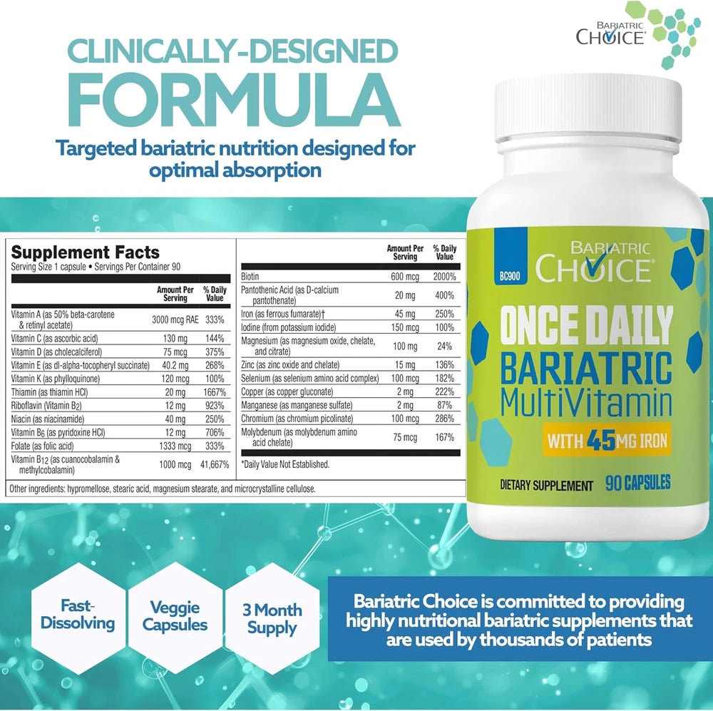 Bariatric Choice Once Daily Bariatric Multivitamin with Iron 45mg, 3 Months