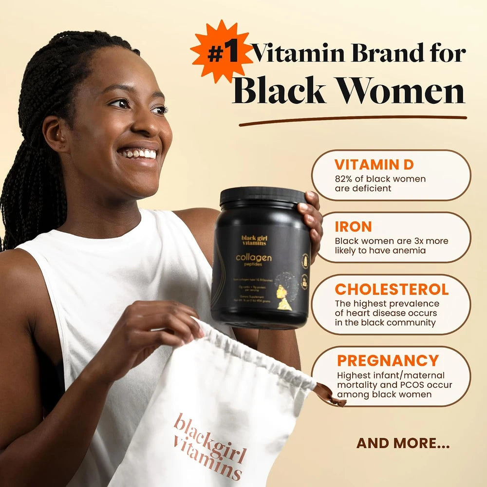 Black Girl Vitamins | Collagen Peptides Powder - Collagen for Skin, Hair &amp; Nails - Unflavored Hydrolyzed Collagen Powder, Dairy-Free, Gluten-Free Collagen for Women and Men - 16oz