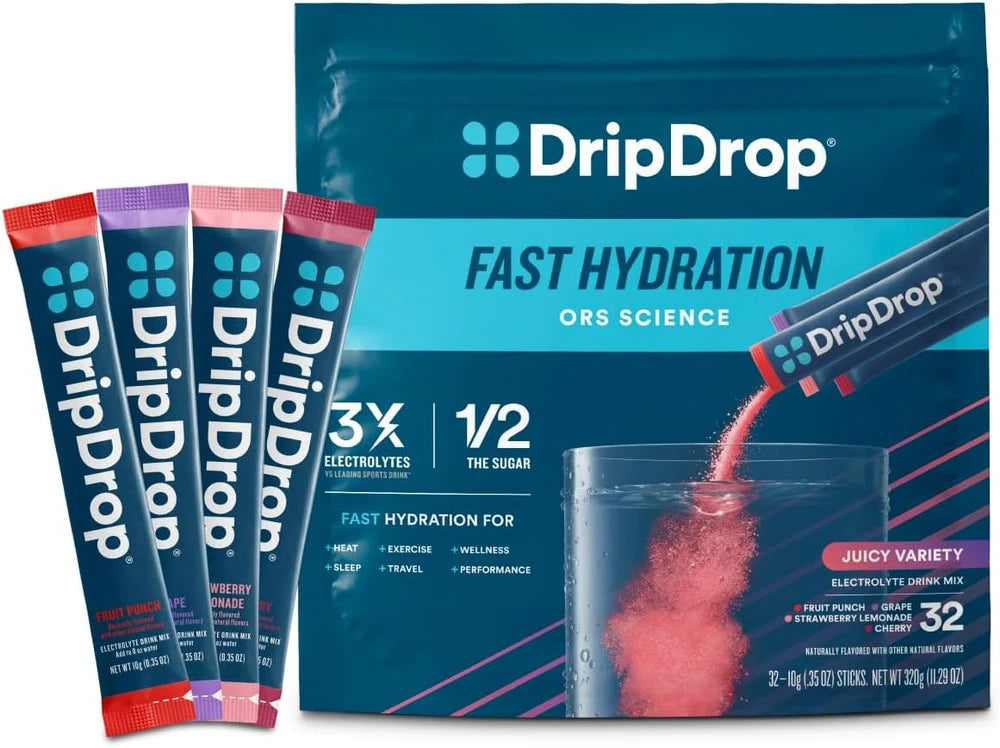 DripDrop Hydration Juicy Variety Pack, Electrolyte Packets, 32 Count