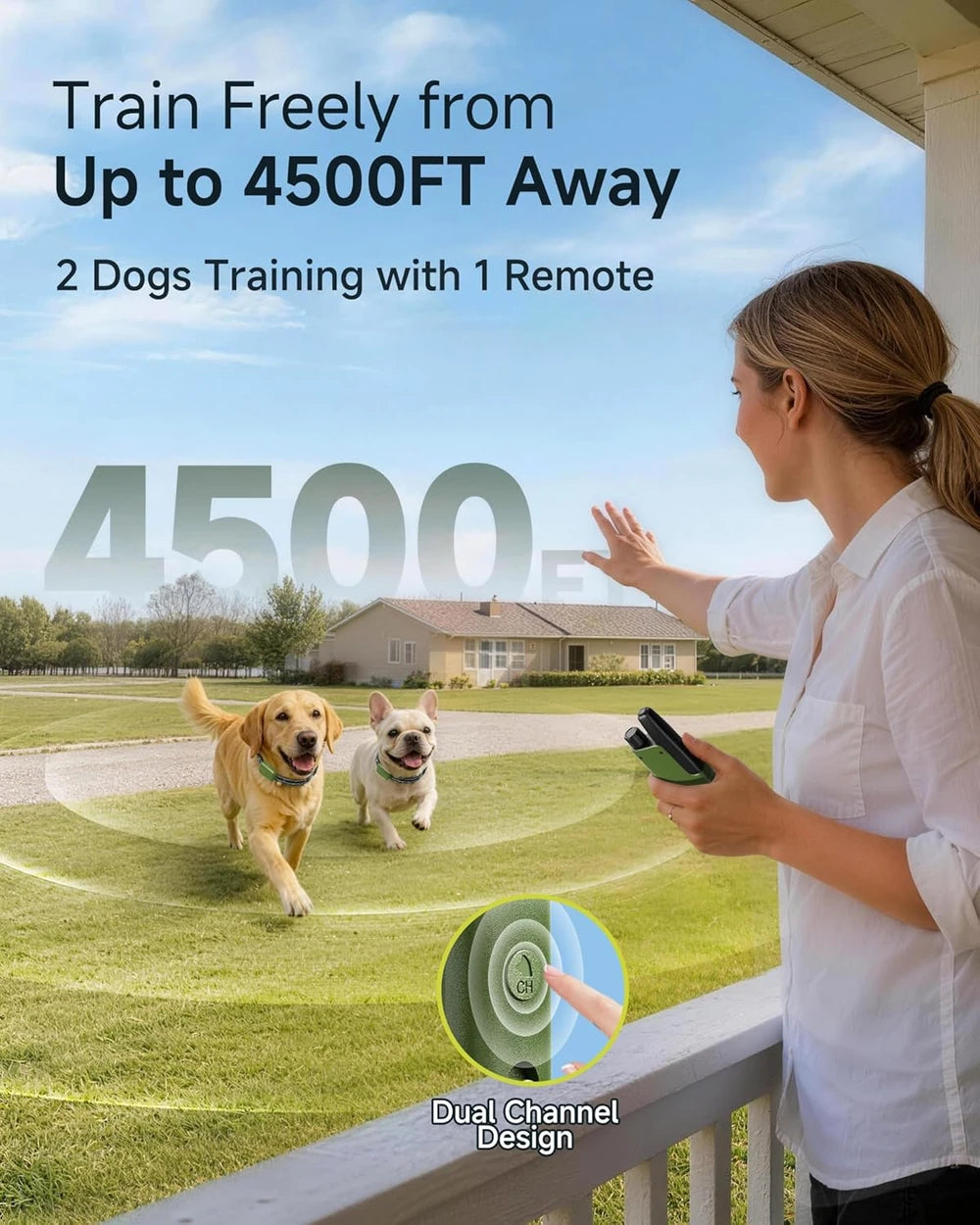 Dog Shock Collar - 4500FT Dog Training Collar with Remote for Dogs 10-120lb - Green