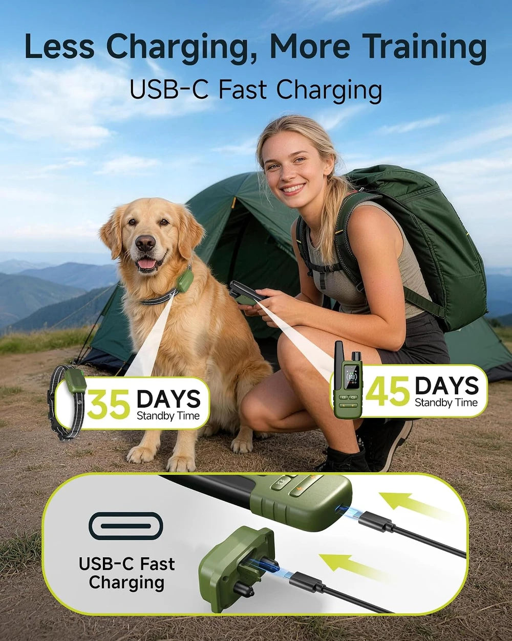 Dog Shock Collar - 4500FT Dog Training Collar with Remote for Dogs 10-120lb - Green