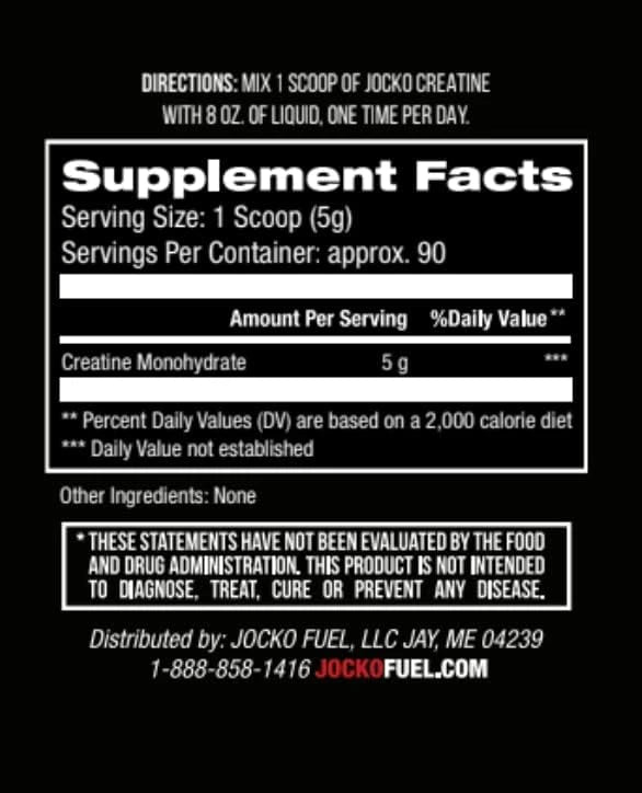 Jocko Fuel Creatine Monohydrate Powder, Unflavored, 454g | 90 Serving