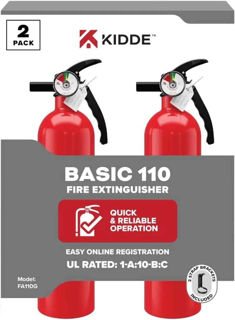 Kidde Basic 110 Fire Extinguisher for Home, 1-A:10-B:C, FA110G, 2 Pack