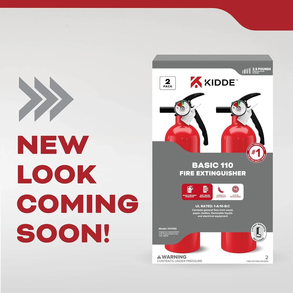 Kidde Basic 110 Fire Extinguisher for Home, 1-A:10-B:C, FA110G, 2 Pack