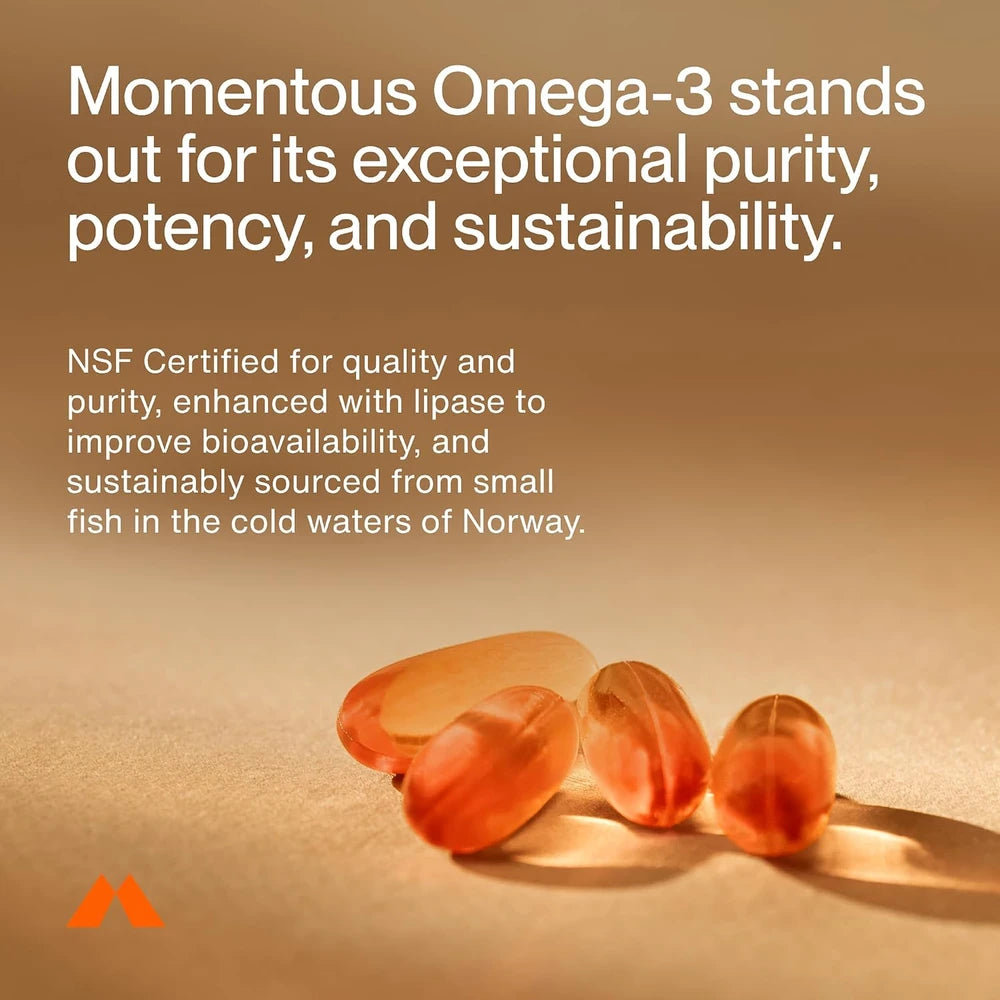 Momentous Omega-3 Fish Oil, EPA &amp; DHA Supplement, No Aftertaste, 1,600mg
