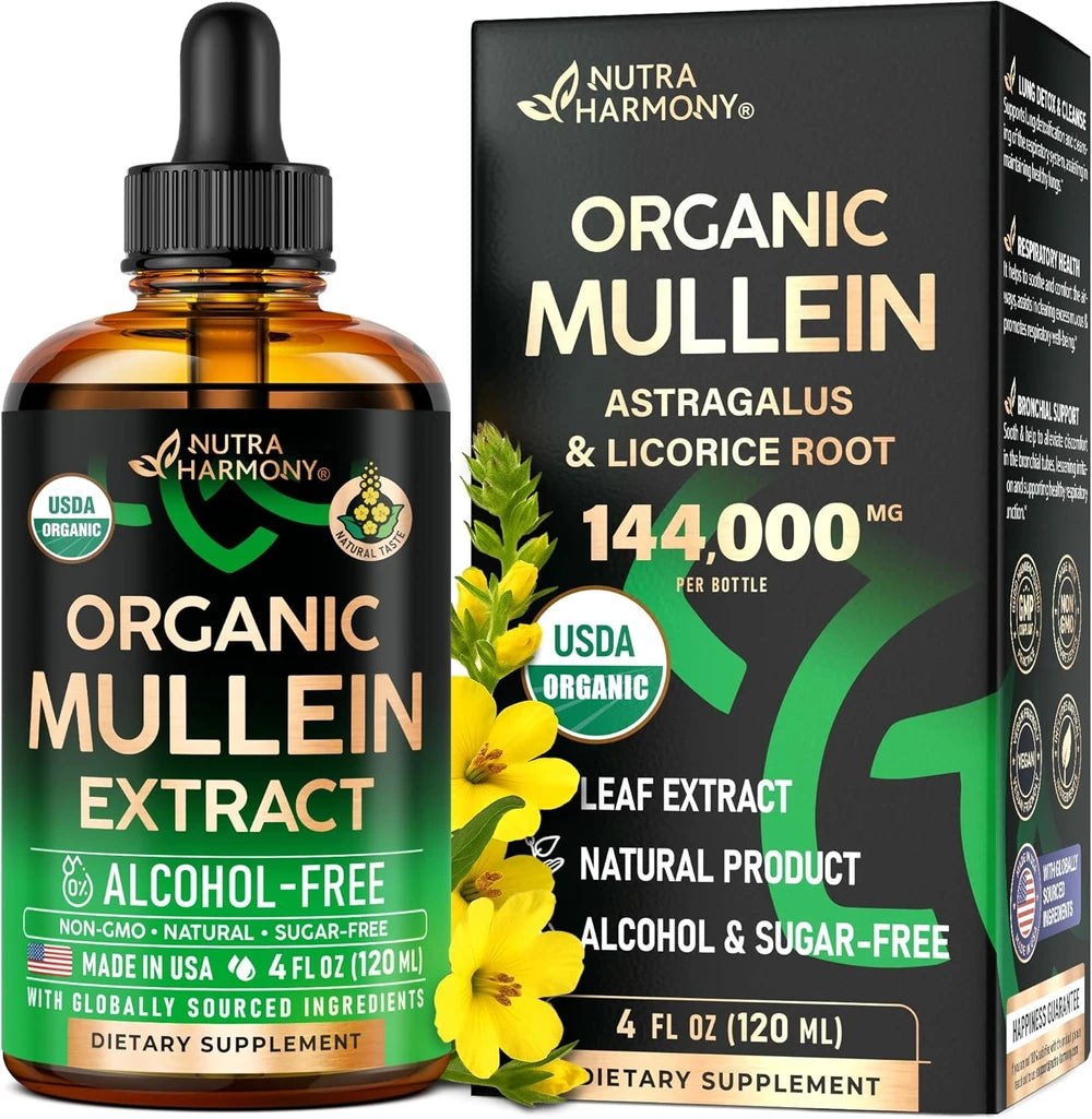 Mullein Drops for Lungs - USDA Organic Mullein Leaf Extract Liquid - 4 oz