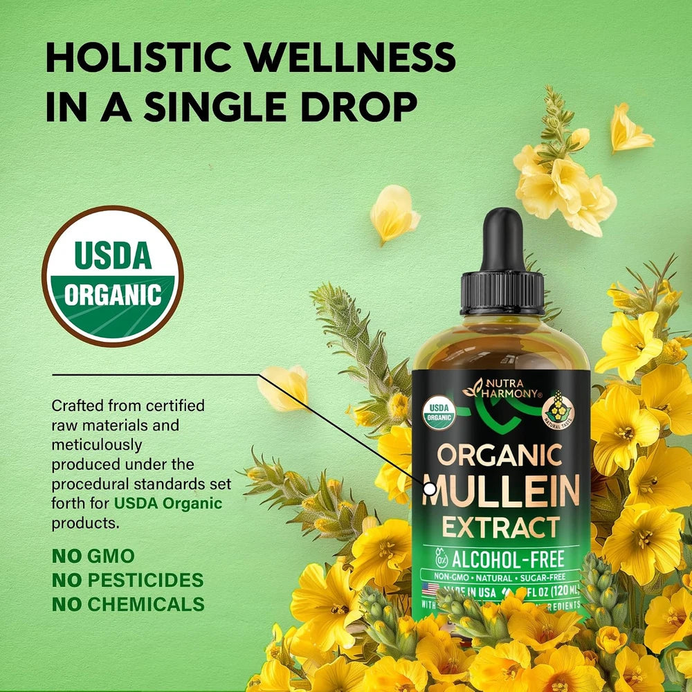 Mullein Drops for Lungs - USDA Organic Mullein Leaf Extract Liquid - 4 oz