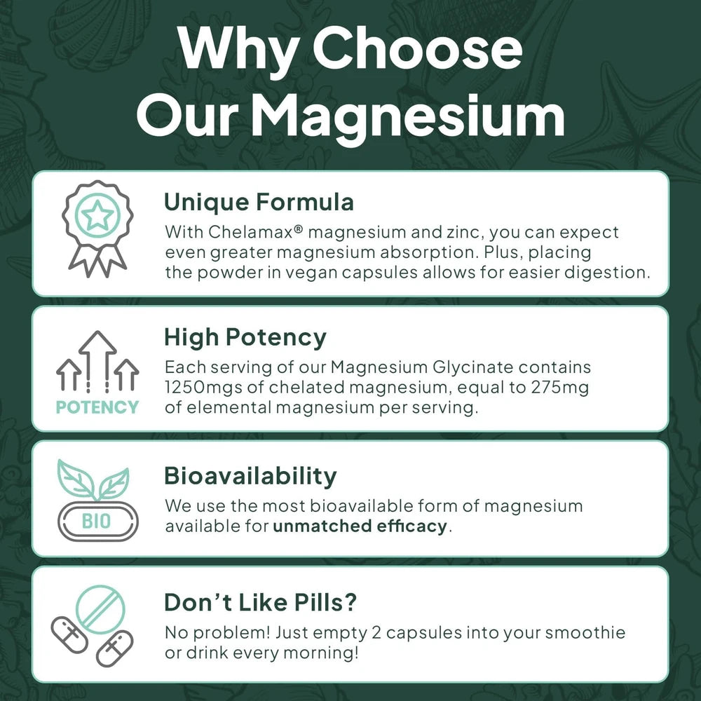 Organics Ocean Pure Magnesium Glycinate Supplement with Zinc, 1 Bottle
