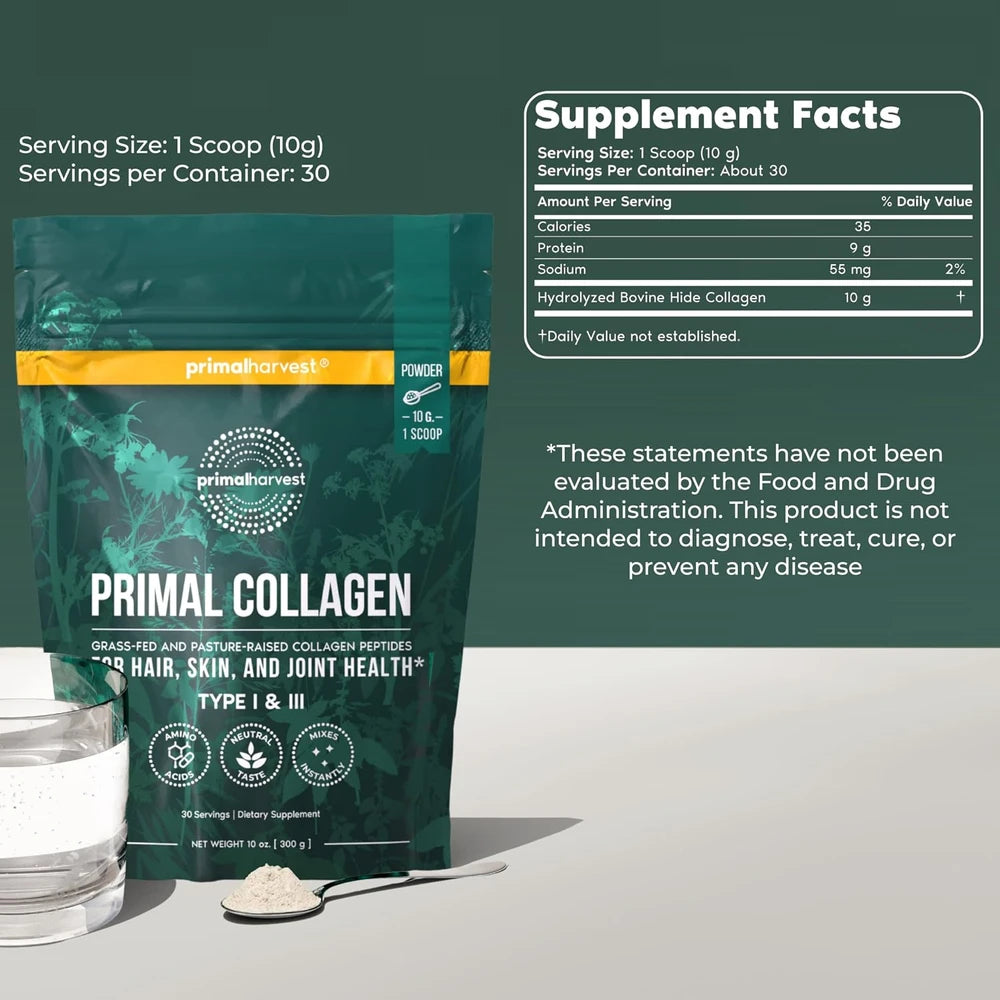Primal Harvest Collagen - Powdered Daily Supplement, Dairy &amp; Gluten Free
