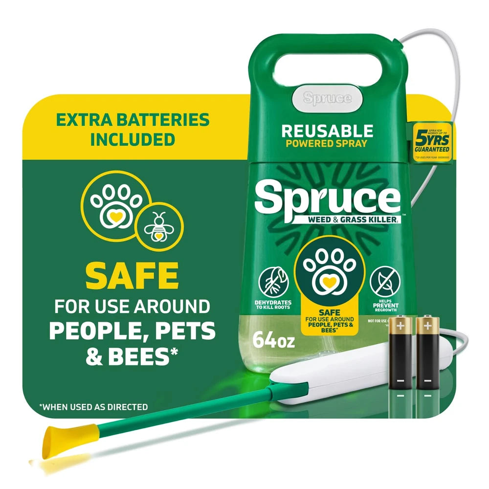 Spruce Weed &amp; Grass Killer₃ Kit, Power Wand, 2 AA Batteries Included, 64 Oz