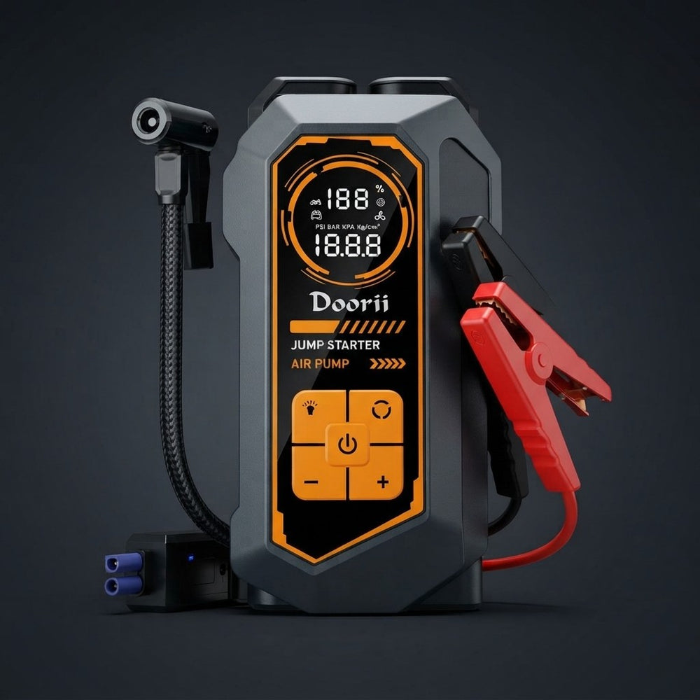 Doorii 6000A Jump Starter with Air Compressor, 10-in-1 Car Jumper Starter Portable, 150PSI Tire Inflator/Air Pump, LED Flashlight for Up to 10.0L Gas / 8.0L Diesel Engines